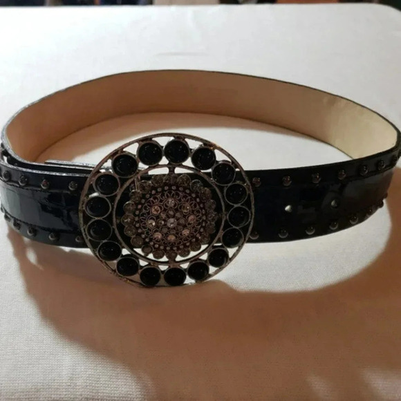 Cach'e S‎ black leather rhinestones & studded belt - Picture 5 of 8